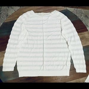 Banana Republic Sheer Stripe White Sweater Sz XL